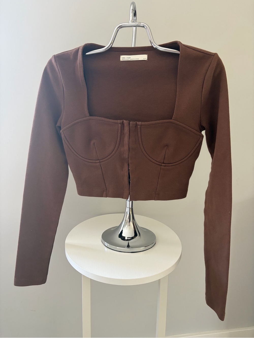 OAK + FORT Brown Long-Sleeve Cropped Bustier Top